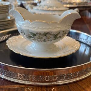 Dogwood by Embassy Elegant Floral Porcelain Gravy Boat with Saucer